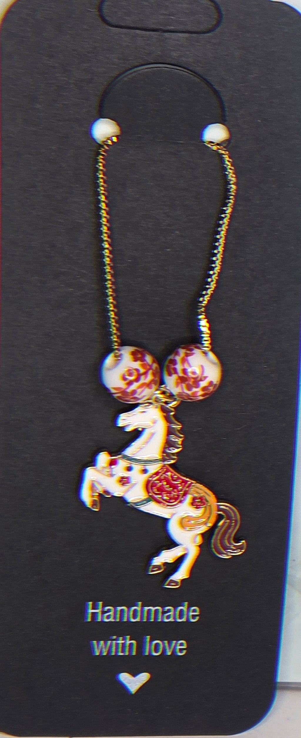 Enamel Horse Pendant with Ceramic Beads