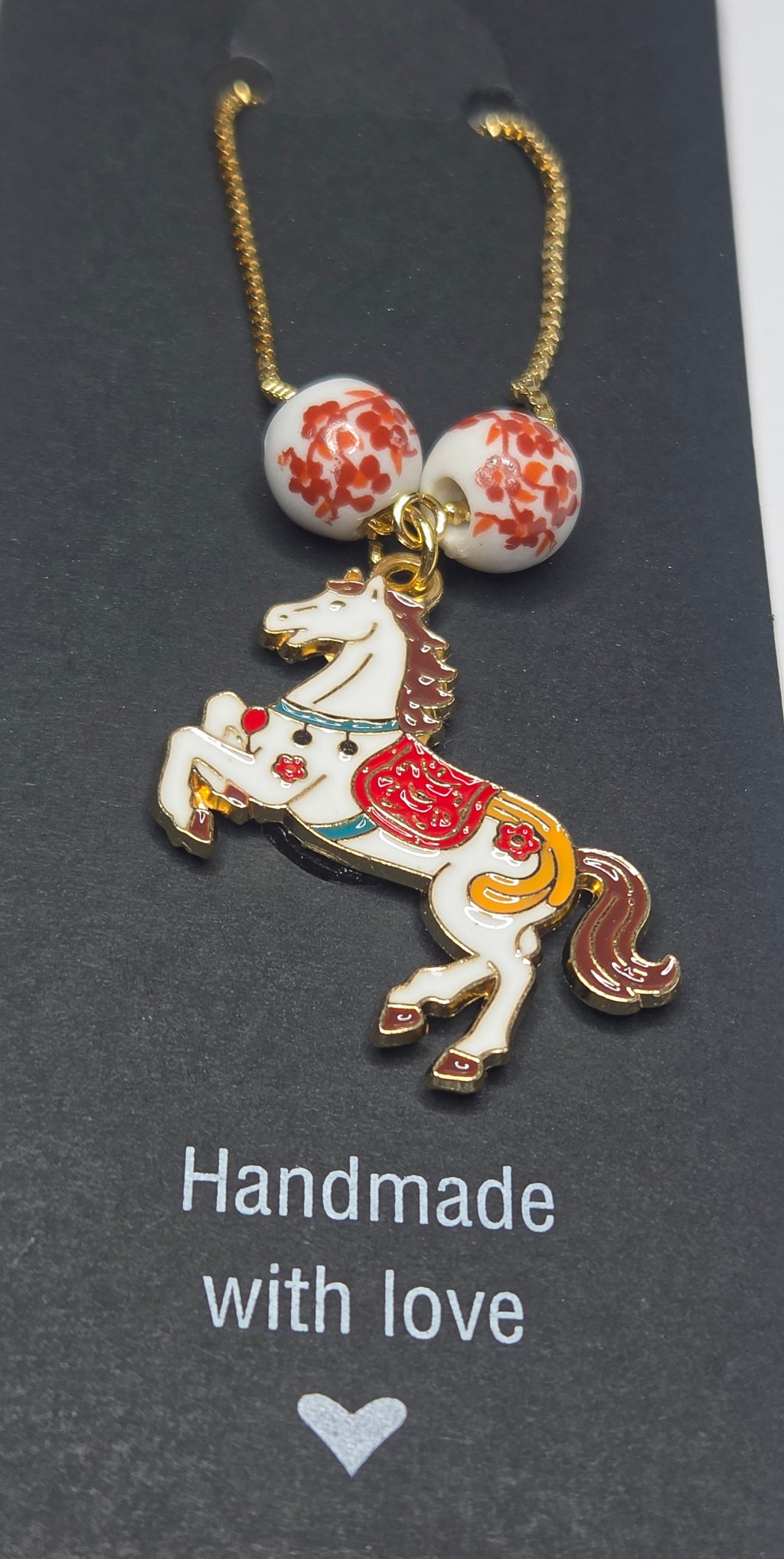 Enamel Horse Pendant with Ceramic Beads