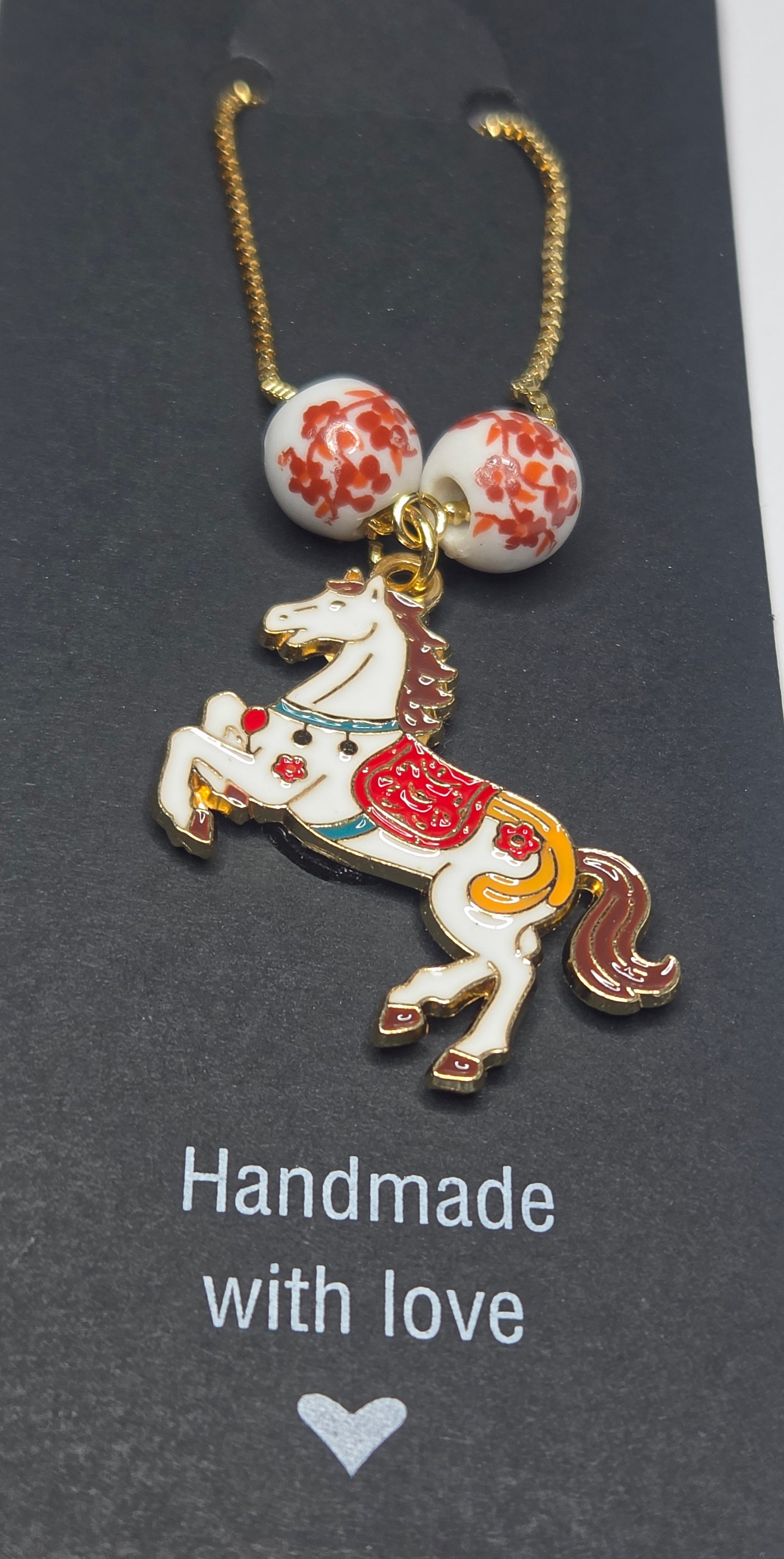 Enamel Horse Pendant with Ceramic Beads