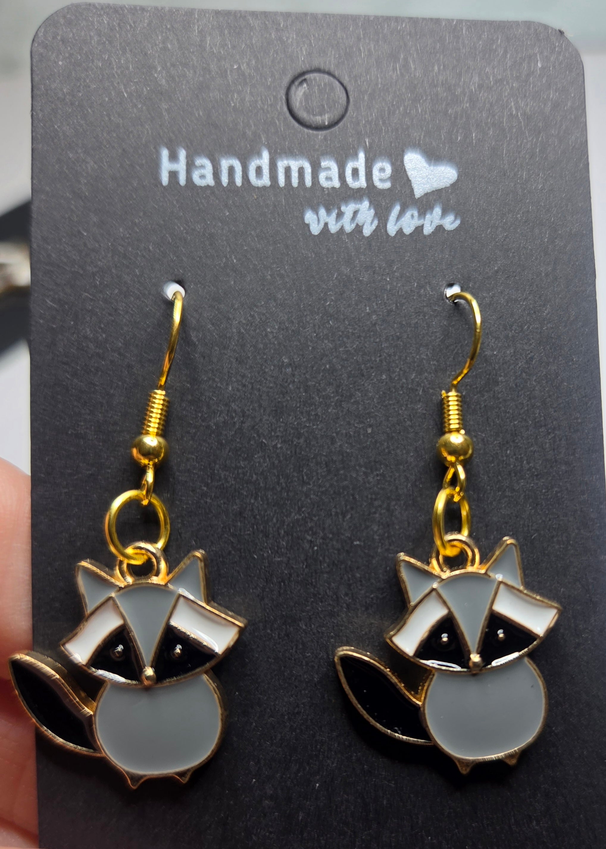 Raccoon Enamel Earrings (matching pendant available)
