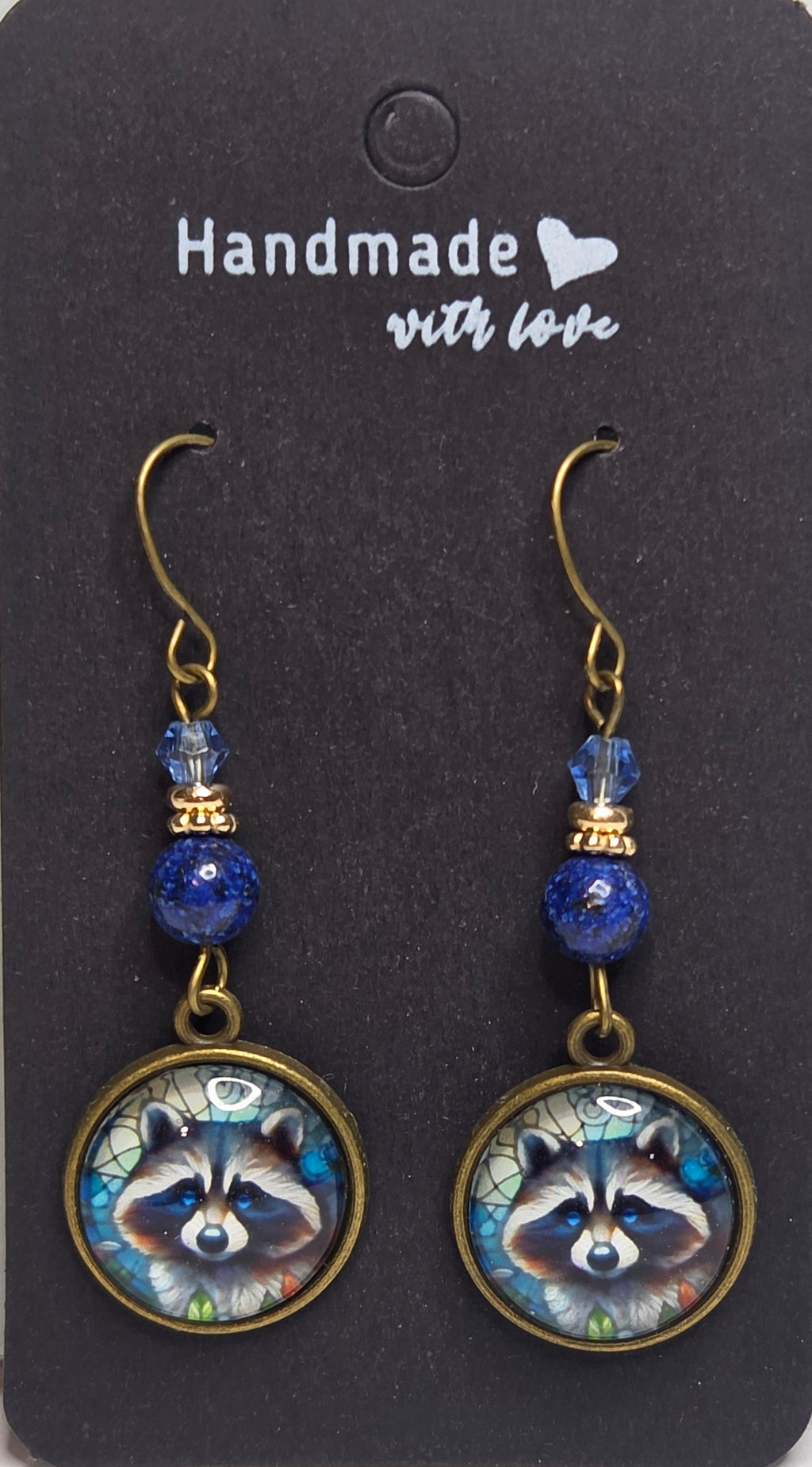 Raccoon drop earrings with beads