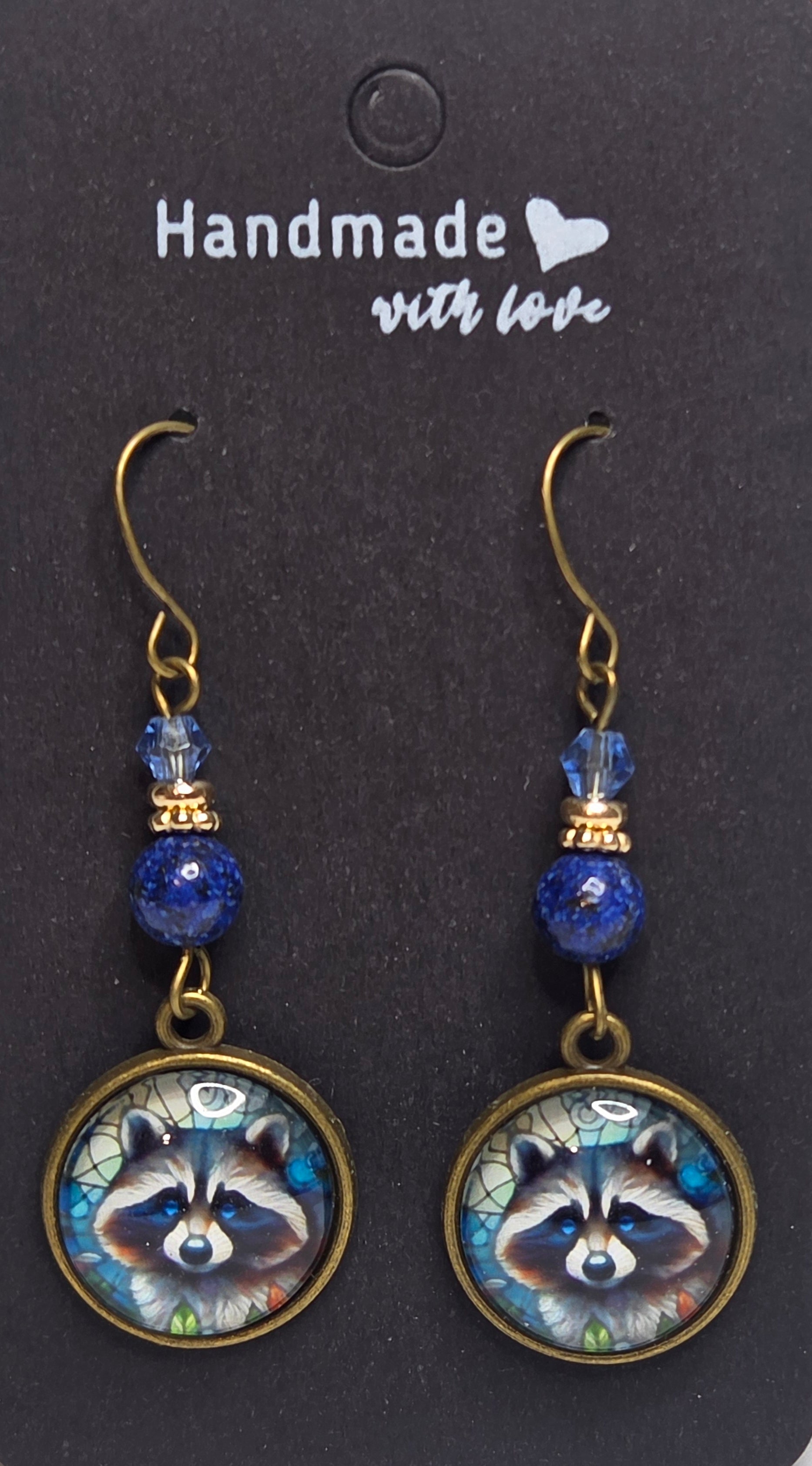 Raccoon drop earrings with beads