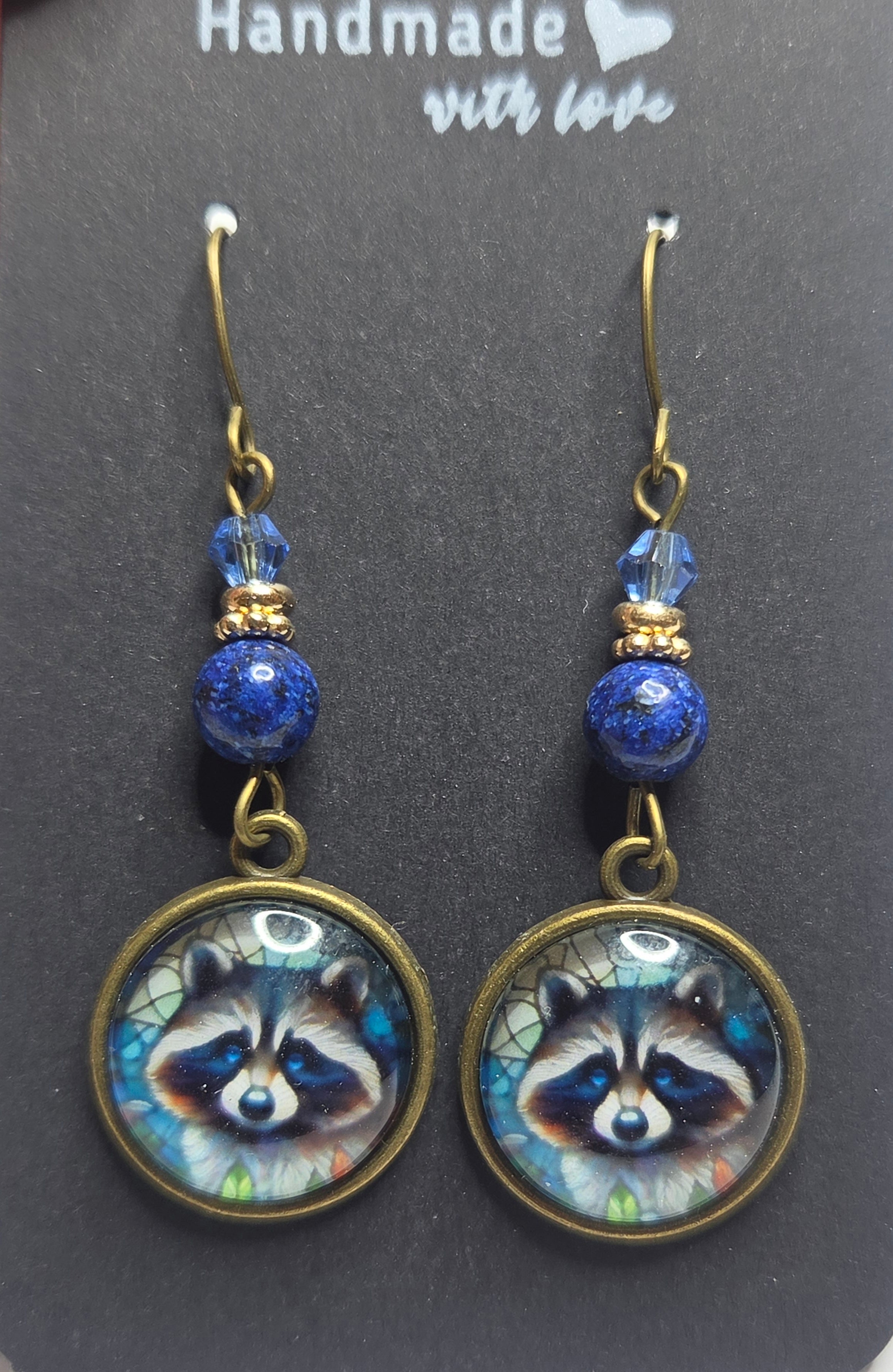 Raccoon drop earrings with beads