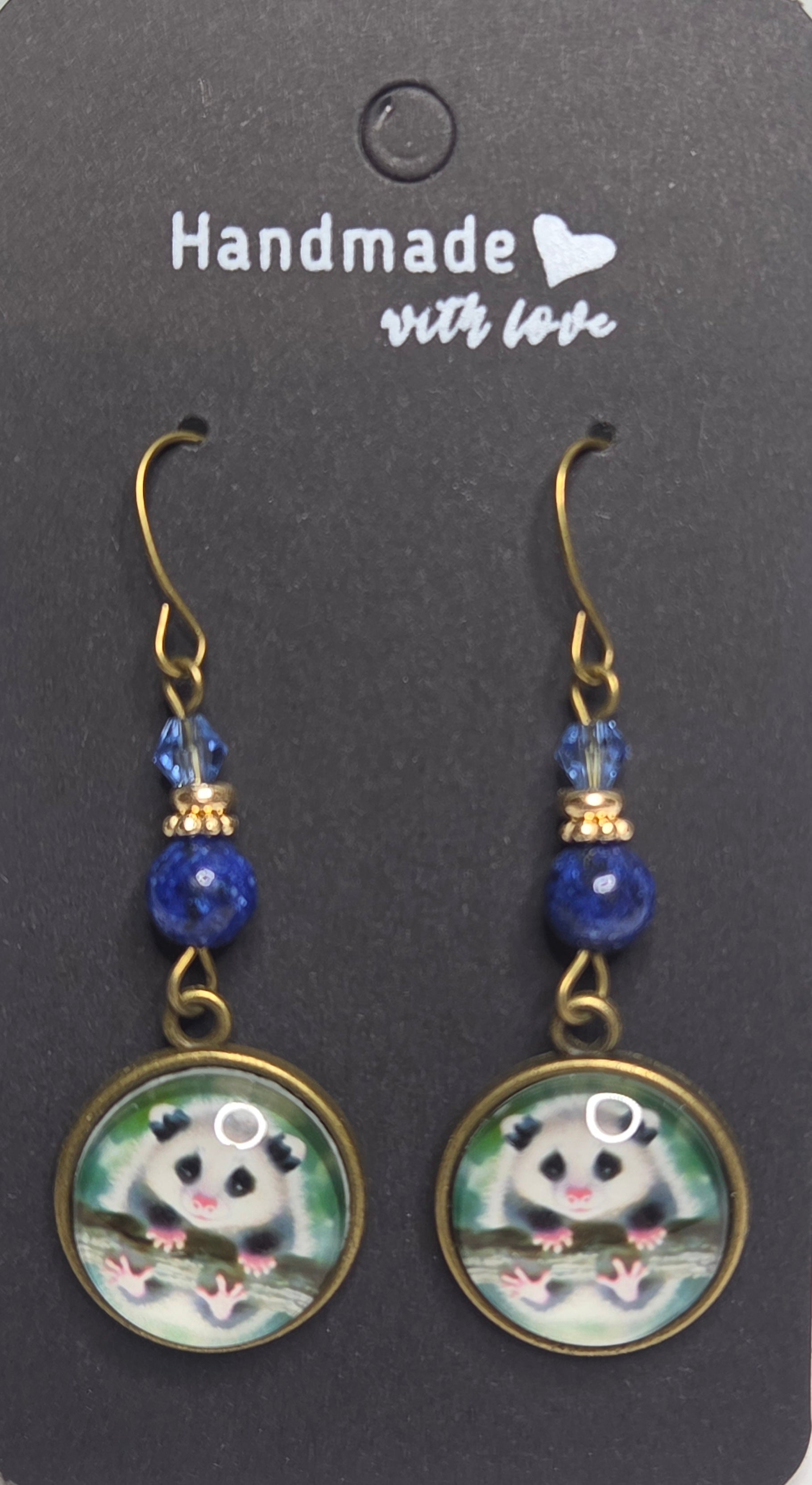 Opossum drop earrings with beads
