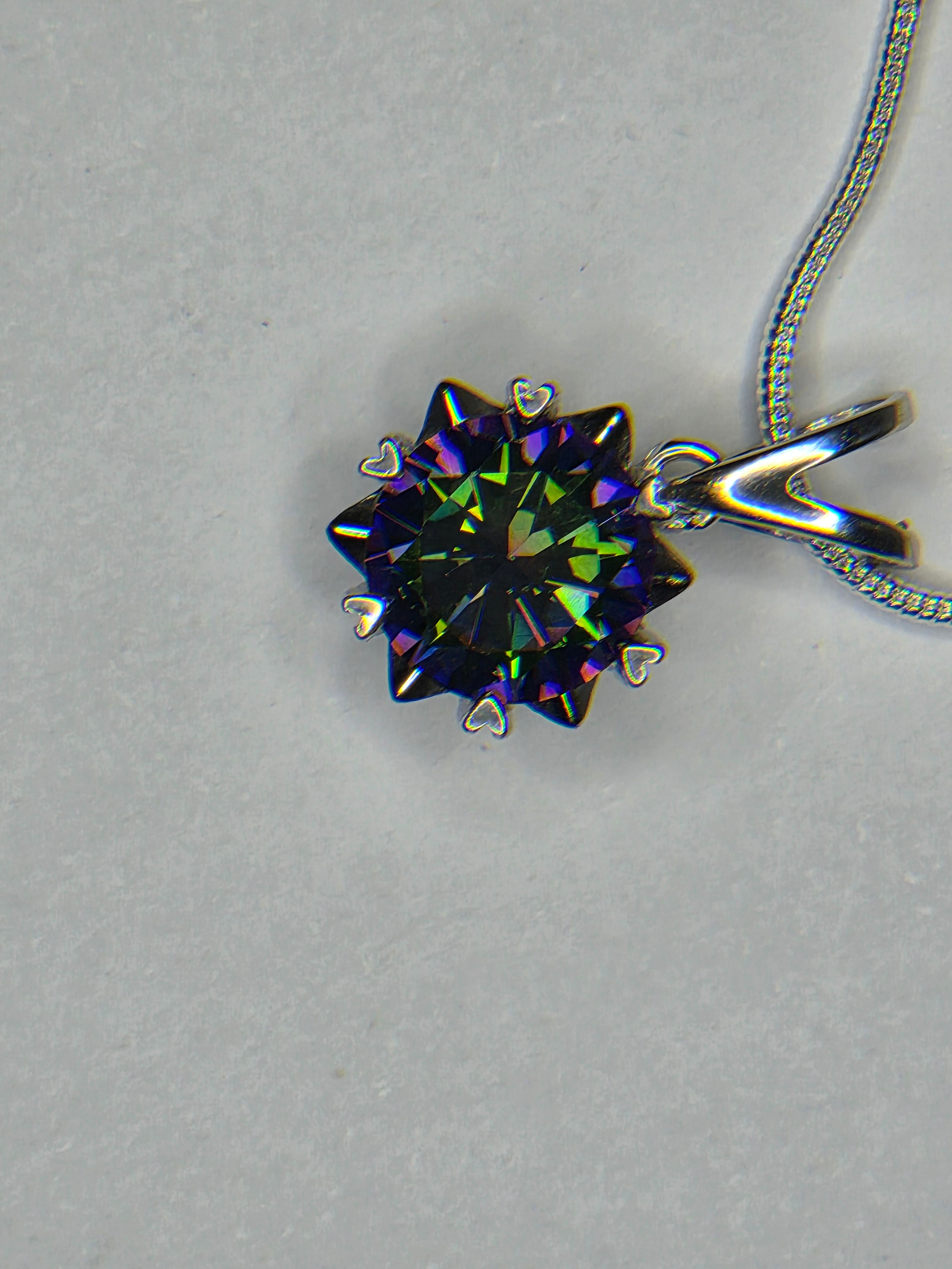 Synthetic rainbow colored moissanite pendant