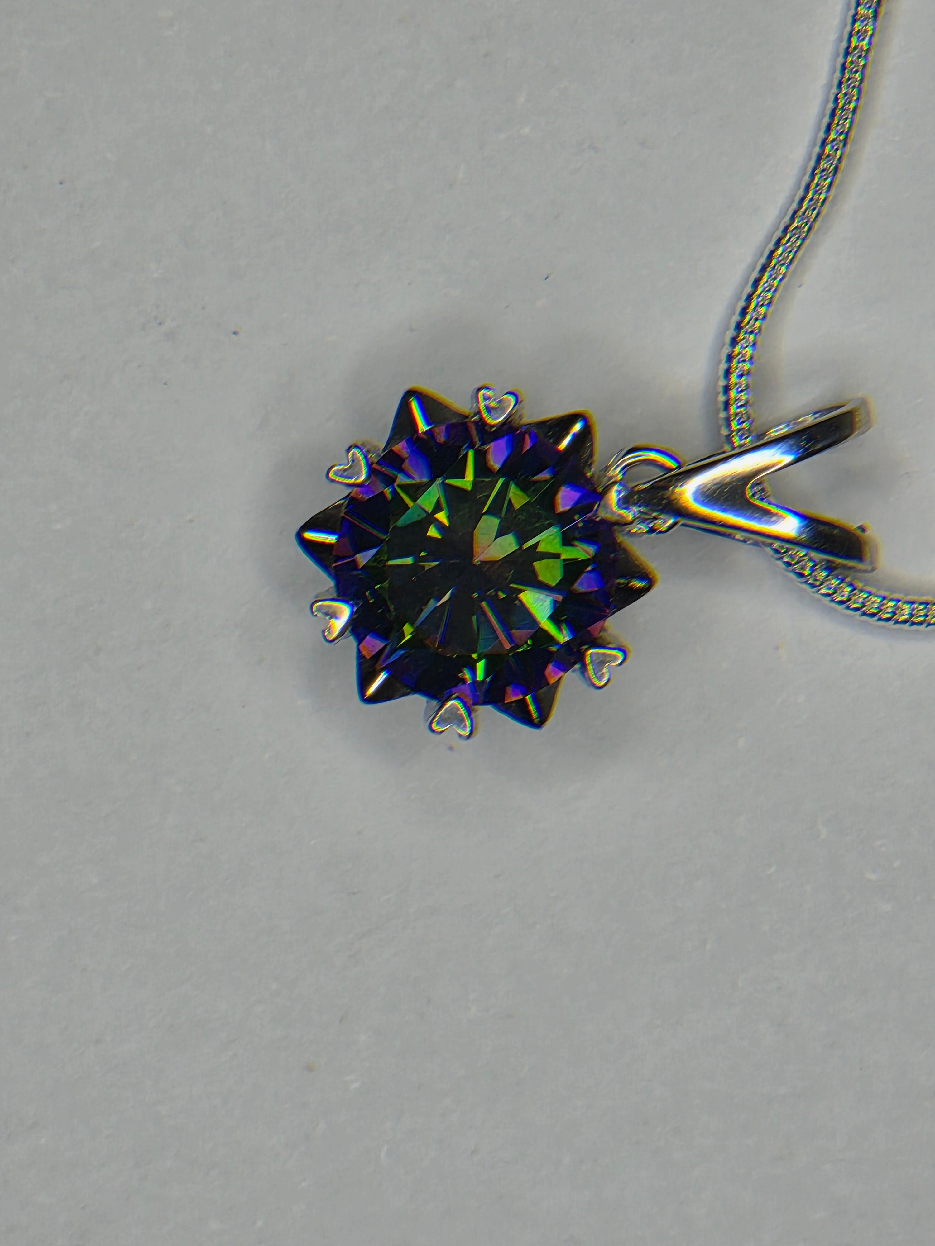 Synthetic rainbow colored moissanite pendant