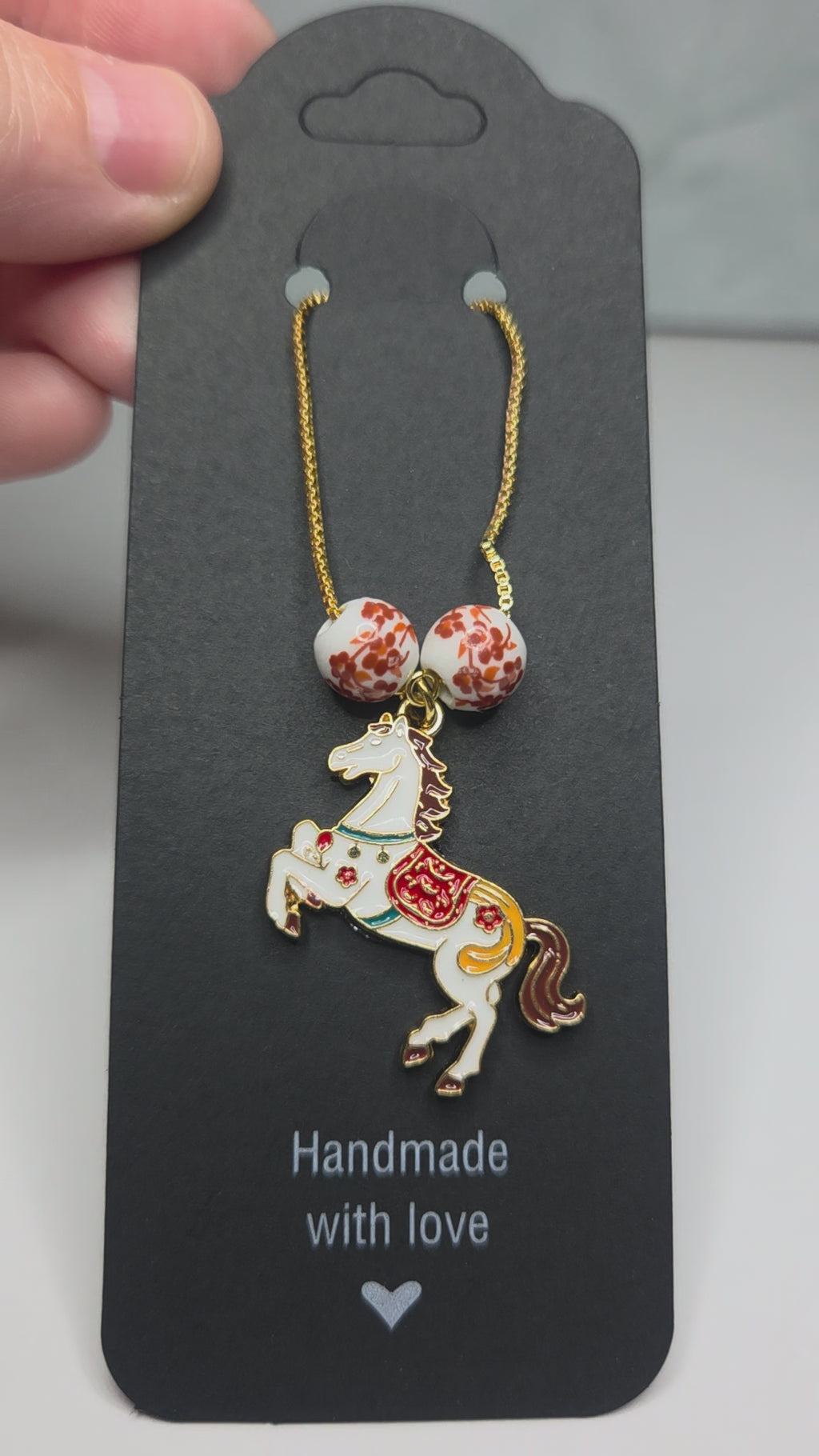 Enamel Horse Pendant with Ceramic Beads