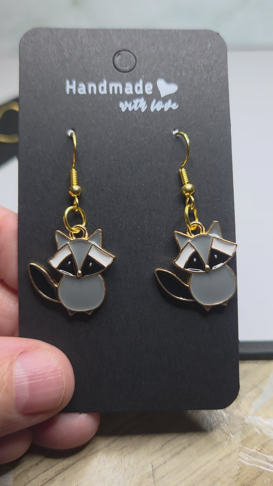 Raccoon Enamel Earrings (matching pendant available)